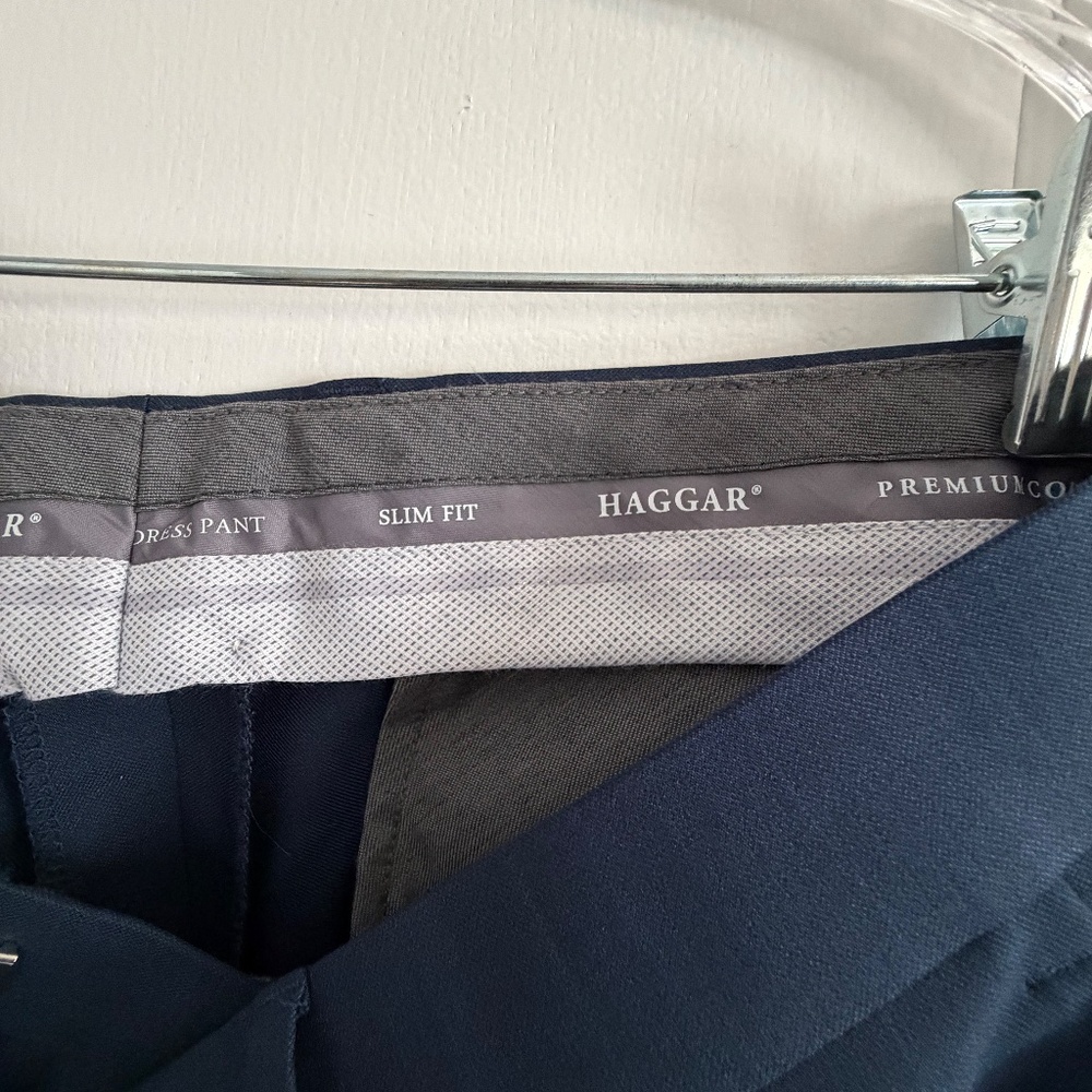 Haggar Navy cool 18 pro mens slim fit dress pants 32x32   (126) - Picture 2 of 6